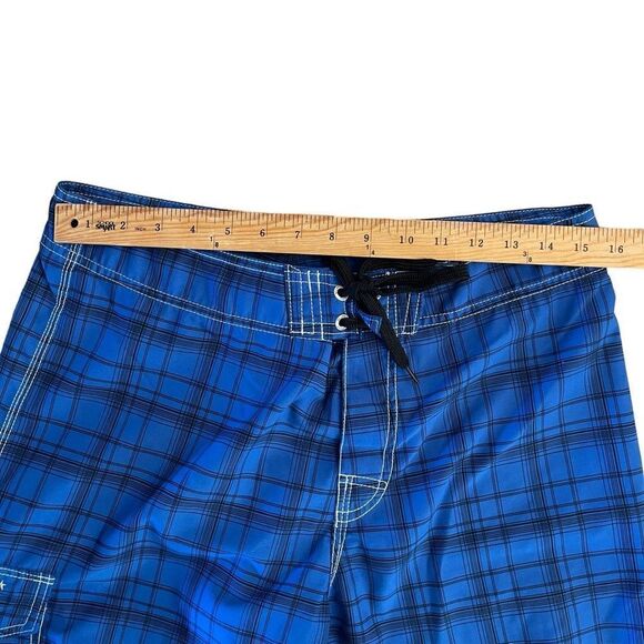 Billabong Mens Boardshorts Plaid Spellout Polyester Blue Black Size 34 - Picture 5 of 8